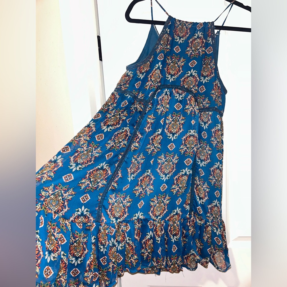 Coco + Jaimeson Bohemian Festival Print Lined Teal Mini Dress Tunic Tank Top - Picture 7 of 14